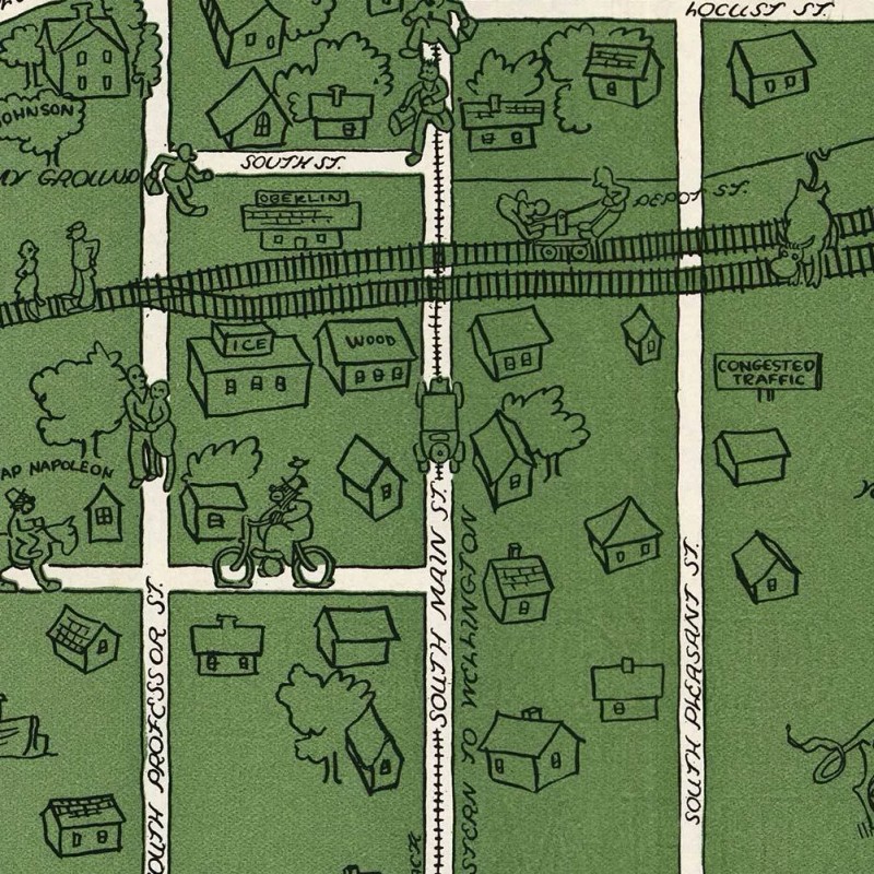 Oberlin College, Ohio Campus Guide Map circa 1929 - 24"