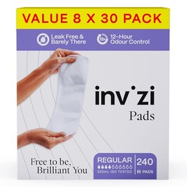 Invizi Regular Disposable Incontinence Pads – Slimline Pads for Light Bladder Leaks, Fast Absorption, Odour Control, Skin-Friendly & Comfortable Fit for Day & Night Use - 8 x 30 Pack