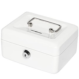 Jssmst Small Lock Cash Box with Money Tray, Locking Money Box for Kids with Slot on Top, White Lock Box, 5.91 x 4.72 x 2.95 inches, CB003-W