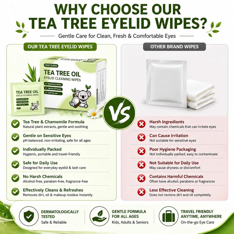 Tea Tree Oil Eyelid Wipes for Blepharitis & Dry Eyes