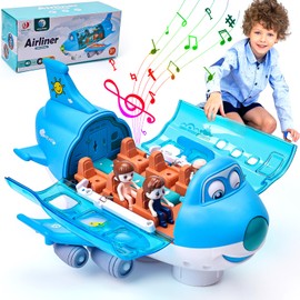 xinrongda Airplane Toy for Toddlers, Electric Airport Toy, 360° Rotating Airplane Vehicles with Light and Music Airline Toy Vehicle Gift for Kids 3 4 5 6 Year Old
