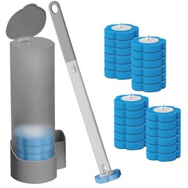 Cepillo de Inodoro Desechable – 1 Mango de Plástico, 1 Portaescobillas y 24 Cabezales de Repuesto, Cepillo para Baño Multifuncional sin Dañar Esmalte,Escobilla de Limpieza Profunda para Baño y Cocina