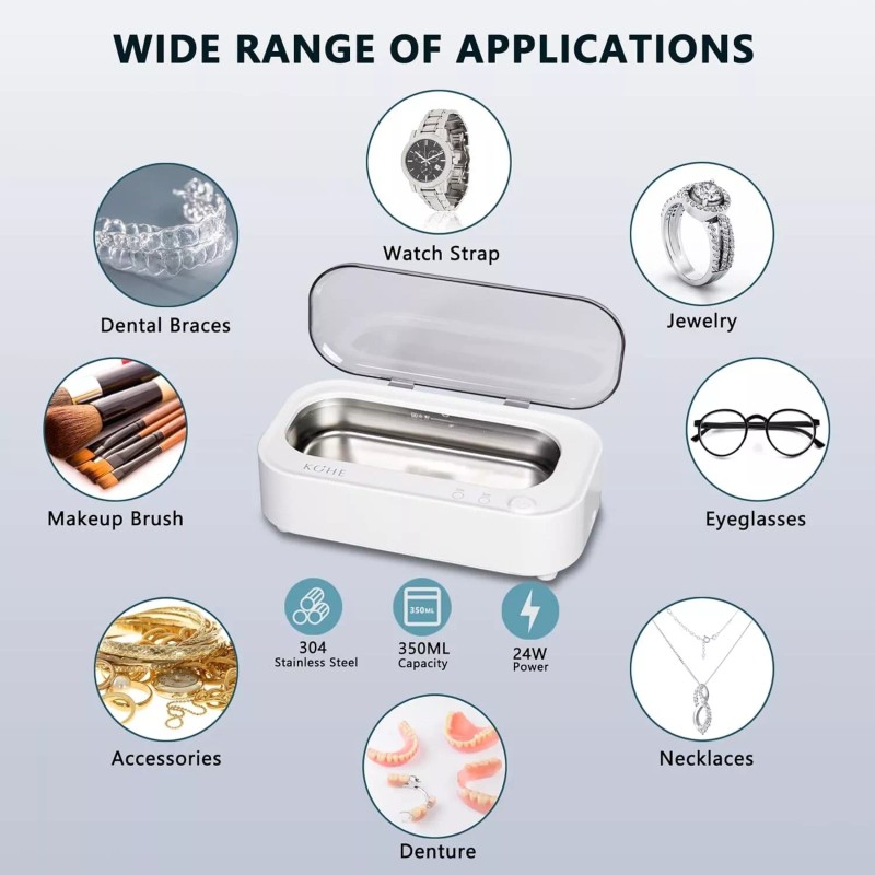 KOHE Sonic Jewelry Cleaner- 48Khz Professional Portable Glasses Cleaner Machine