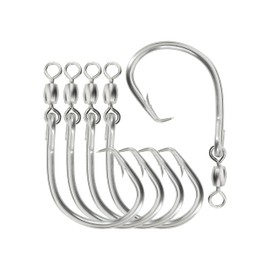 BLUEWING Offset Circle Hook with Swivel 5pcs Stainless Steel, Extra Sharp for Freshwater Saltwater Big Game Fishing, Size 08: 16/0, 5pcs