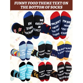 Leumoi 8 Pairs Mens Fun Food Dress Socks Biscuit Burger Patterned Crew Socks Snack Food Themed Novelty Socks Gift for Men
