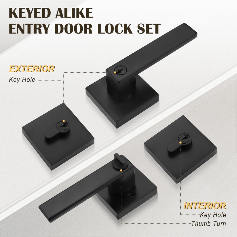 Brotima 1 Pack Keyed Entry Door Lever and Double Cylinder