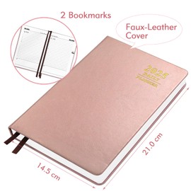 Kesote Diary 2024, Book Calendar, A5, Weekly Planner, Leather Calendar, Hardcover, Weekly Calendar, Rose Gold, 1 Day 1 Page