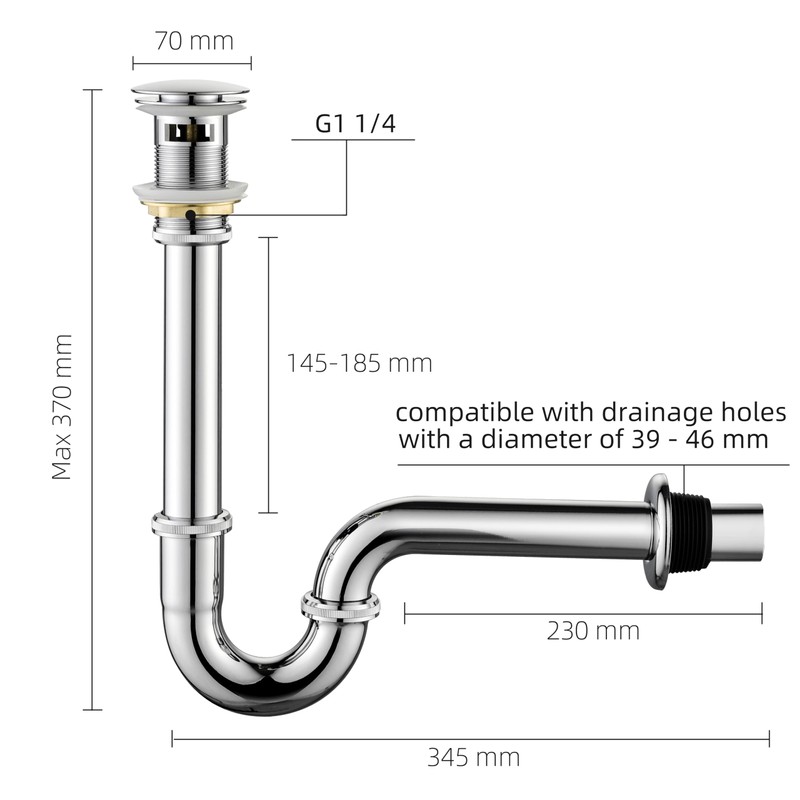 Heixutas Thickened Brass P Trap Set: 1-1/4 P Trap with