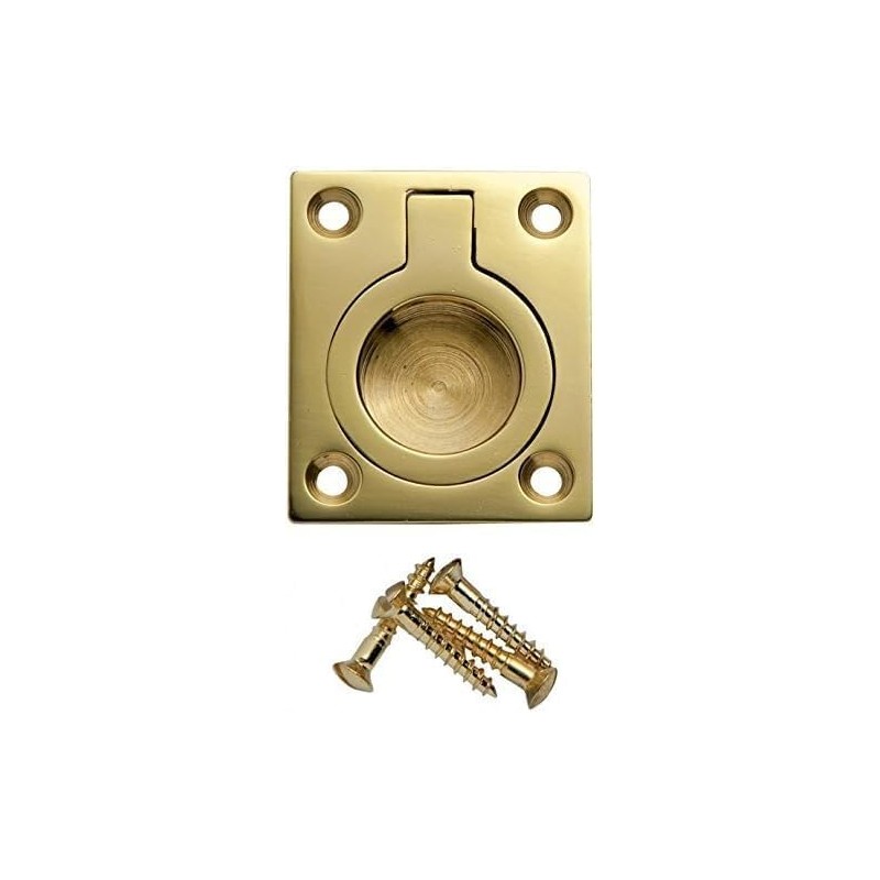 SISI UK Polished Brass Flush Ring Pull Handle 38mm x