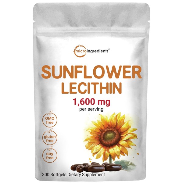 Micro Ingredients Sunflower Lecithin 1,600mg Per Serving, 300 Softgels |