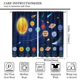 Llylumty Solar System Universe Curtains for Kids Boys Child Room Outer Space Planet Learning Study Knowledge Galaxy Rod Pocket Darkening Window Treatment Drapes 21x45in,2 Panel Set
