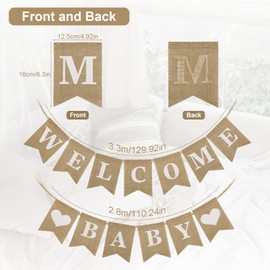 Banner de Bienvenida para Bebé, Banner de Bienvenida para Bebé de Arpillera Preencordado Banner de Decoración para Baby Shower para Fiesta de Revelación de Género Neutral Anuncio de Bebé