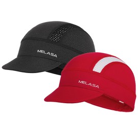 MELASA 2 Pcs Lightweight Cycling Cap, Cooling Bike Hats Under Helmet, Skull Caps Liner with Brim for Men Women Sun Protection