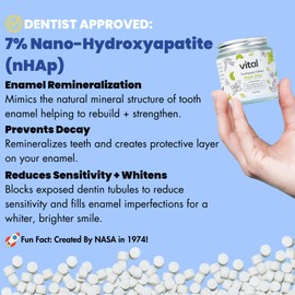 Vital Toothpaste Tabs with Nano-Hydroxyapatite | Naturally Whitens + Remineralizes Teeth | Fluoride & Plastic Free | Combats Sensitivity | Travel & Eco Friendly | Fresh Mint | 62 Tablets (1 Month)