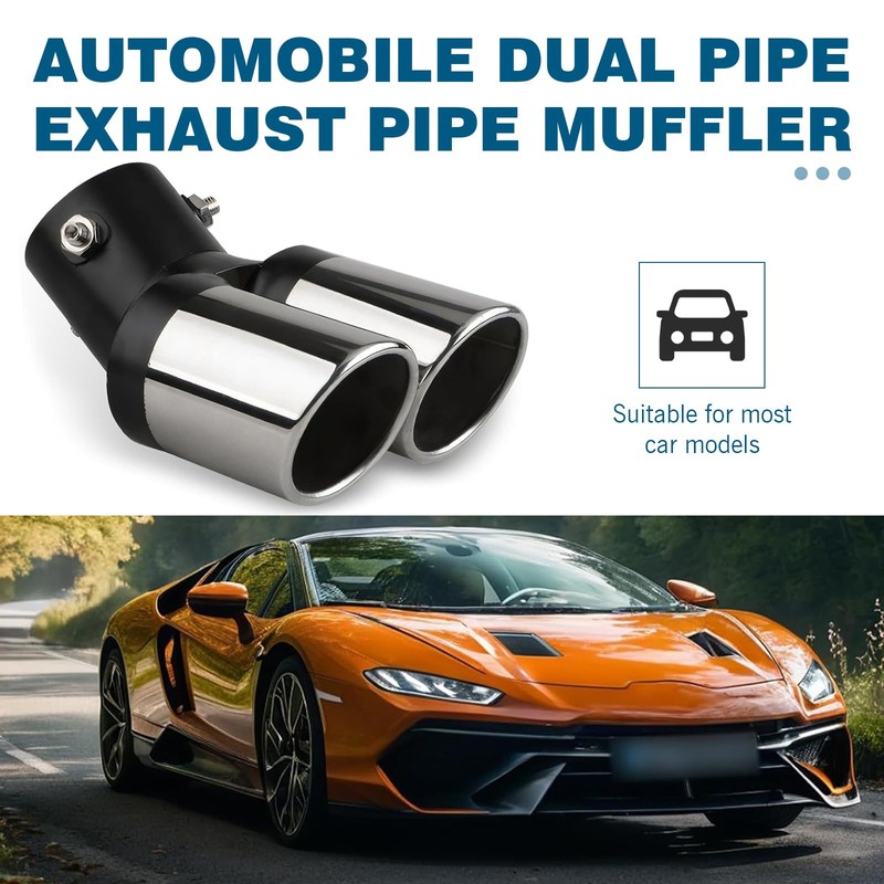 Zikefest Dual Exhaust Tips, Double Outlet Bending Muffler Exhaust, Stainless