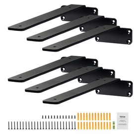 VEVOR Floating Shelf Brackets 12 Inch, 6 Pack Heavy Duty Shelf Brackets, Brackets for Shelves, 1/5" Thick Black Metal L Shelf Bracket, Steel Shelving Brackets with 160 lbs Load Capacity