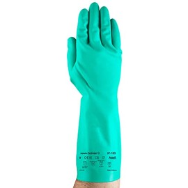 Ansell Sol-Vex 37-155 Nitrile Glove, Chemical Resistant, Straight Cuff, 13" Length, 15 mils Thick, (Pack of 12 Pairs), Verde, Large