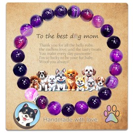 SODLYUE Dog Mom Gifts for Women, Amethyst Dog Mom Bracelets, Dog Gifts for Dog Lovers with Message Card Husky Gifts for Birthday Christmas Valentines Day Mothers Day, Stone, no gemstone