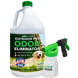Nature's Freedom Hose-End Outdoor Pet Odor Eliminator – Gallon Enzyme Cleaner with Spray Gun for Yard, Turf, Patios, Kennels, Concrete