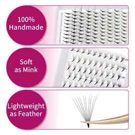 Volume Eyelashes, Pre-Fanned 10D Prefabricated Russian Eyelash Extension Volume Bouquet, 0.07 C Curl, 8-14 mm Mix, Short Handle, Natural Volume Eyelashes (10D-0.07-C-(8-14)