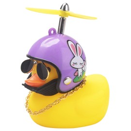 wonuu Rubber Duck Car Ornaments Yellow Duck Car Dashboard Decorations Cool Glasses Duck with Propeller Helmet (Purple Rabbit-Yellow)
