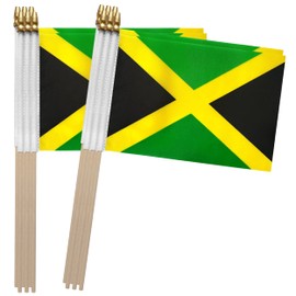 TSMD Jamaica Stick Flag Jamaican Small Mini Hand Held Flags,5x8 Inch,12 Pack