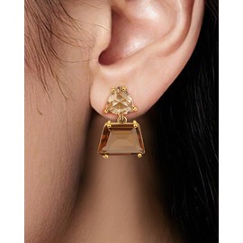 Small Hypoallergenic Brown Crystal Dangle Earrings for Women - Fashionable Amber Drops Ideal for Sensitive Ears