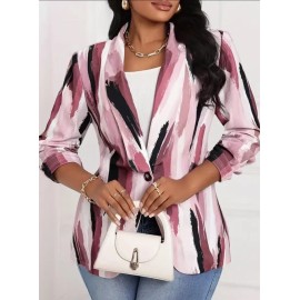 Unbranded Plus 18 1X Pink White Knit Color Splash Blazer Work Business Chic Button Lapel