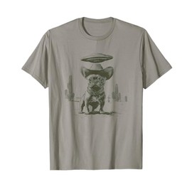 French Bulldog With Cowboy Hat In Desert UFO ALien T-Shirt