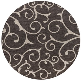 Unique Loom Outdoor Botanical Collection Area Rug - Curl (13' Round, Charcoal Gray/ Gray)
