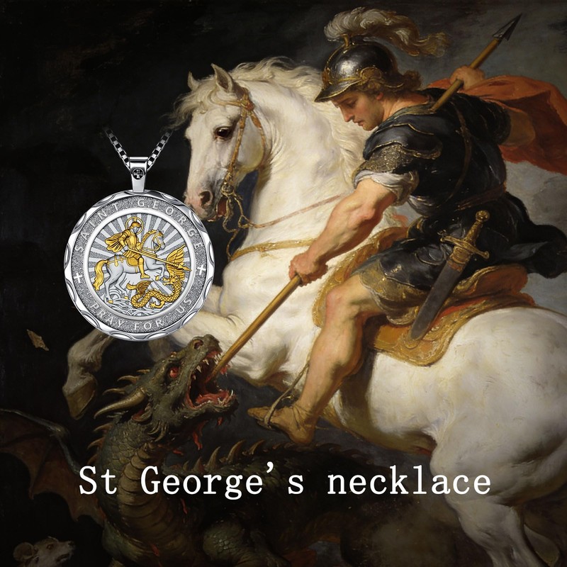 OigvcoTe Silver Gold St George Necklace Catholic Medal