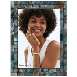 MOP Blue Mother of Pearl Picture Frame Handcrafted 5x7 1-Piece
