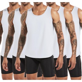 Boyzn 5 Pack Cotton Muscle Tank Tops for Men, Workout Gym Sleeveless Bodybuilding Shirts, Fitness Athletic Muscle Tee Shirts White-5P04-XL