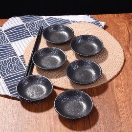 Cerficer Black Soy Sauce Dish Set of 6 Dish 3.8 Inch Japanese Style Ceramic Sushi Dishes Sauce Bowls Microwave and Dishwasher Safe Small Asian Snack Dish