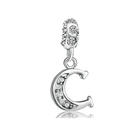 KunBead Jewelry Letter C Initial Charms Crystal Best Friend Charm Bracelet Necklace Birthday Mum Gifts from Son