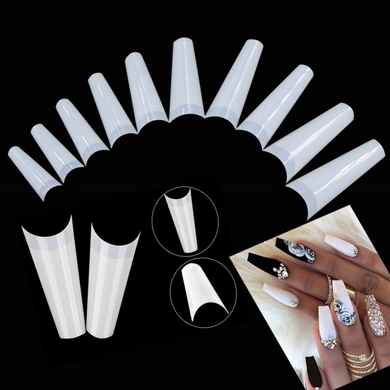 Natural Coffin Acrylic Nails-500pcs Half Cover Nails Coffin Shaped Ballerina