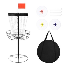 RAYKEEP Disc Golf Basket, Portable Disc Golf Rack with Heavy Duty 24 Chains, Professional Disc Golf Basket Game Sport Set with 3pcs Discs and Storage Bag for Indoor & Outdoor Practice