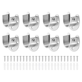 sourcing map 8Pcs Closet Rod End Supports, 0.98" Stainless Steel Flange Rod Holder Bracket End Supports with Screws for Bathroom Closet Curtain, Silver