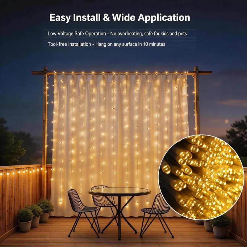 Daidasy 2 Pack Solar Curtain Light Outdoor, 20ft x 10ft,