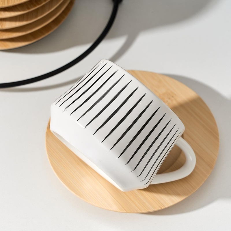 LUKA Ceramic Coffee Espresso Cups with Saucers Set with Metal