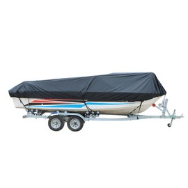 labworkauto Waterproof Heavy Duty 210D Boat Cover Trailerable Boat Cover Fit for V-Hull,Tri-Hull, Runabout Boat Cover Length:11-22 ft Black (17-19ft)