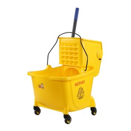 Dehouse 26 Quart Mop Bucket with Side-Press Wringer, Commercial Mop Buckets on Wheels, Yellow