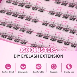 MLEN DIARY Cluster Lashes 120 Clusters Manga Lashes D Curl Individual Lashes Natural Look Fluffy Faux Mink Thin Cotton Band False Eyelashes