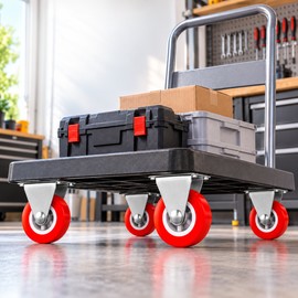 4-Pack Red PVC Swivel Caster Wheels, 1-Inch Furniture Replacement Casters with Metal Mounting Plates for Small Carts, Trolleys & DIY Projects