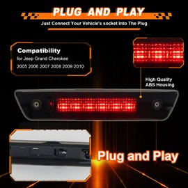 Vektoris 1PCS LED Rear Third Brake Light for Jeep Grand Cherokee 2005 2006 2007 2008 2009 2010, rear bumper High Mount Stop Lamp,Waterproof 3RD Center Cap Light Brake Lamp (Smoked Lens)