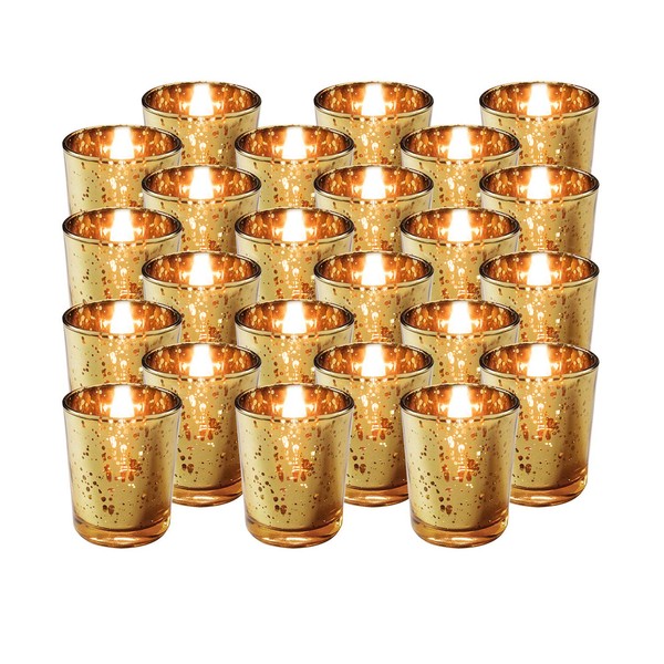 Royal Imports Gold Mercury Glass Votive Candle Holder, Table Centerpiece Tealight Decoration for Elegant Dinner, Party, Wedding, Holiday, Set of 24 (Unfilled)