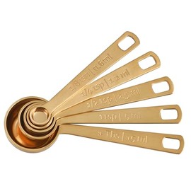 Le Creuset Measuring Spoons, Gold, Set of 5 (1/8,1/4,1/2,1Tsp,1Tb)