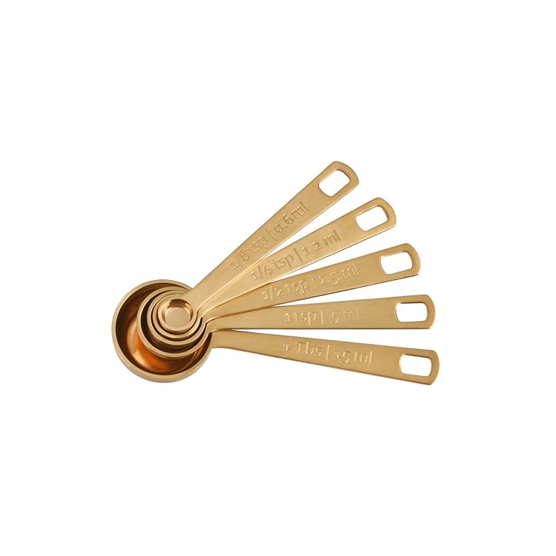 Le Creuset Measuring Spoons, Gold, Set of 5 (1/8,1/4,1/2,1Tsp,1Tb)