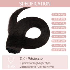 Silk-co Hair Extensions Clip in Hair Extensions 10inch 8 PCS #1B Natural Black 100% Real Remy Straight Human Hair Clip on -Basic Thickness-Thin Weft (50g)