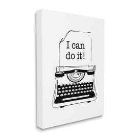 Stupell Industries Vintage Typewriter I Can Inspirational Phrase, Design by Martina Pavlova Canvas Wall Art, 30 x 40, White